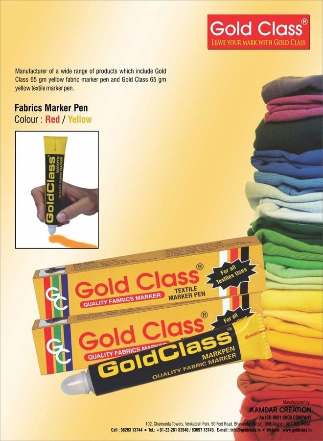 Gold Class Classic Quality Fabric Marker Pen - 80ml | Permanent Fabric Marking Pen for Textile, Clothes, Tailoring, Sewing & Embroidery - Yellow (Pack of 1) - Image 2