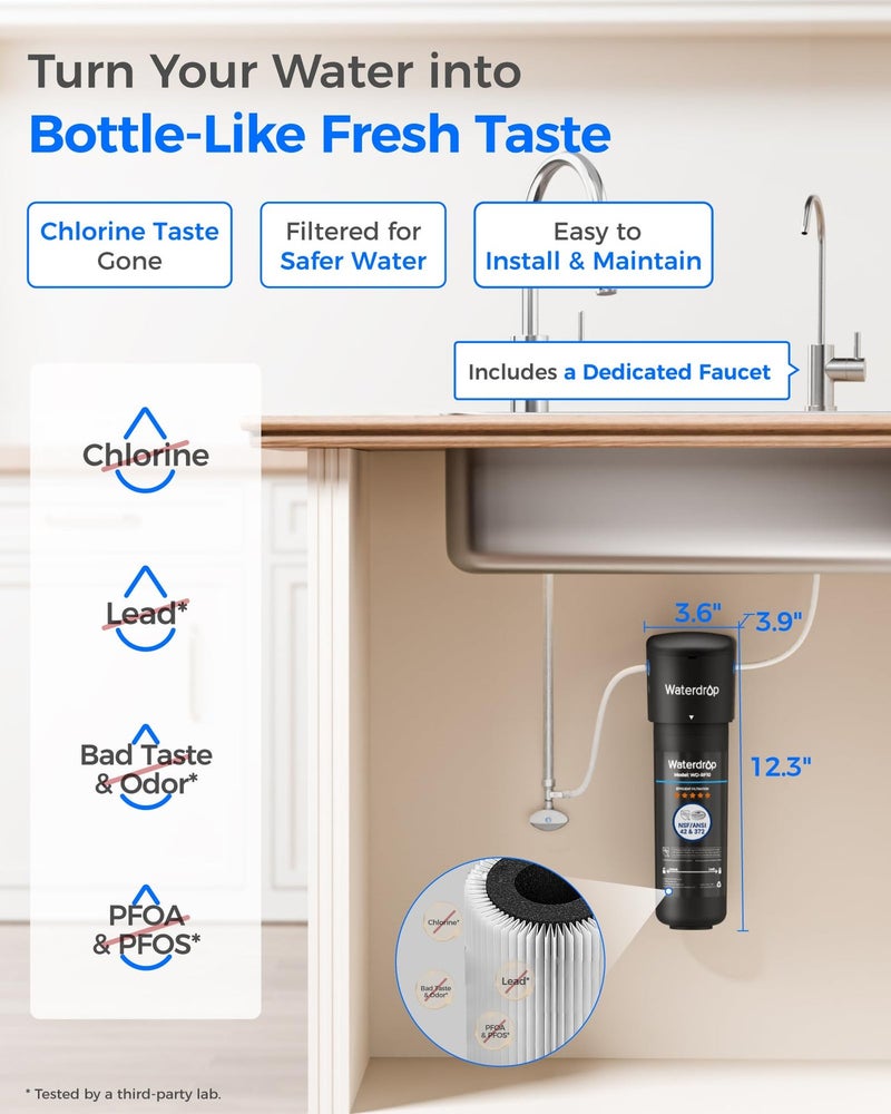 Waterdrop 10UB Under Sink Water Filter, Reduces PFAS, PFOA/PFOS, Lead, Chlorine, Bad Taste, NSF/ANSI 42 Certified, 11K Gallons, Easy Installation - Image 2