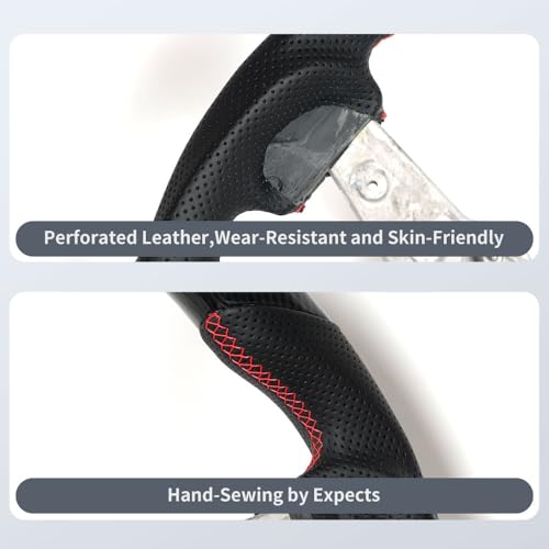 JIANGGAI D-Shaped Flat Bottom Perforated Leather Grip Steering Wheel, Full Leather Steering Wheel Fit For Jeep wrangler JK 2011-2017 - Image 3