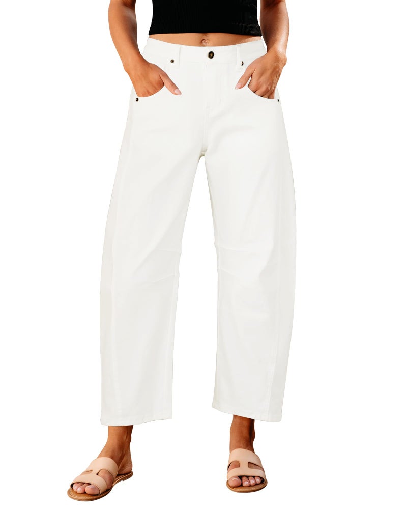 GRAPENT Baggy Pants Women Womans Pants High Waisted Crop Jeans Barrel Jeans for Women Summer Fashion Women's Jean Trousers Balloon Color Cream White Small Size 4 Size 6 - Image 1