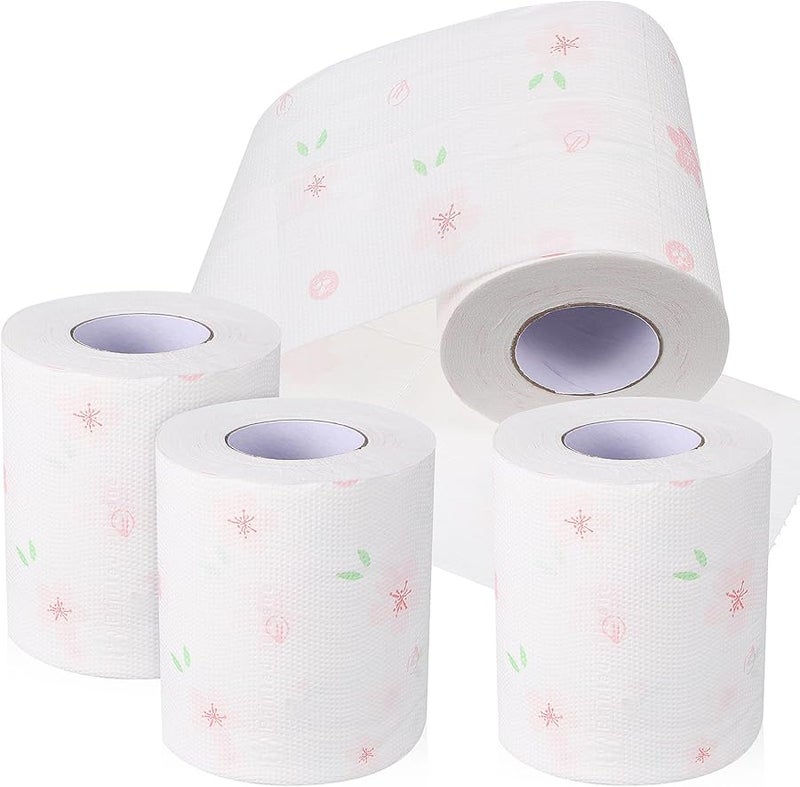 Tehaux Floral Printed Toilet Paper 4 Rolls Soft Bathroom Tissue Skin Friendly Design - Image 1