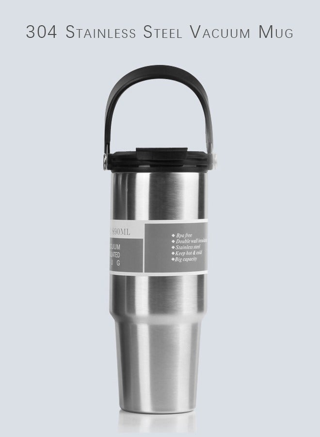 Multifunctional 30oz Car Mug Thermos 304 Stainless Steel Vacuum Ice and Hot Drinks Insulated Tumbler Handle Mug Wide Mouth Ice Bar Mug - Image 1