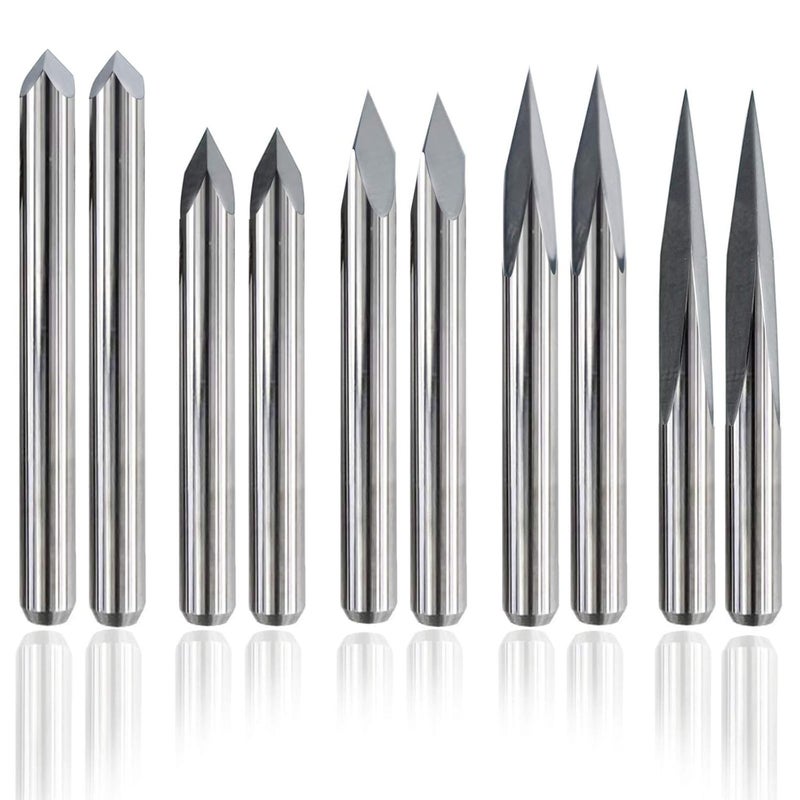 IDGGDI 10pcs CNC Router V Bits, 3 Edge Pyramid Engraving, 1/8" Shank CNC 3D Milling Cutter| 20/30/45/60/90 Degrees, 0.1mm Tip - Image 1