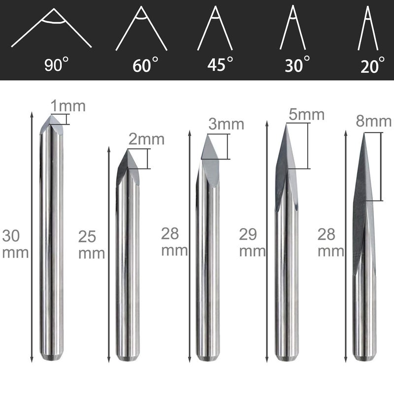 IDGGDI 10pcs CNC Router V Bits, 3 Edge Pyramid Engraving, 1/8" Shank CNC 3D Milling Cutter| 20/30/45/60/90 Degrees, 0.1mm Tip - Image 2