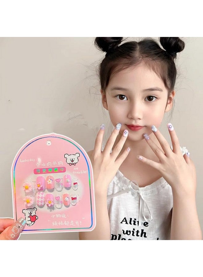 DORMITORRY Reusable Press On Nails for Kids | Cute & Colorful Cartoon Nail Art Kit | Safe, Easy to Use Jelly Glue for DIY Manicures | Lovely Press on French Nails | 12 Pcs Multicolor Design - Image 3