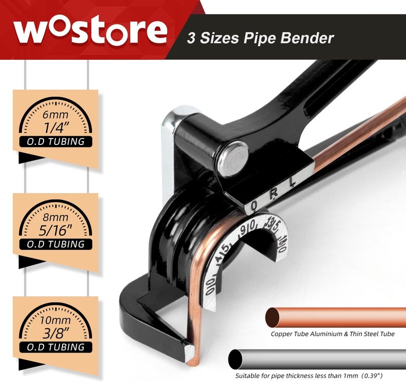 Wostore 180 Degree Tubing Bender for 1/4 5/16 and 3/8Inch Copper Aluminum Thin Stainless Steel Black - Image 2