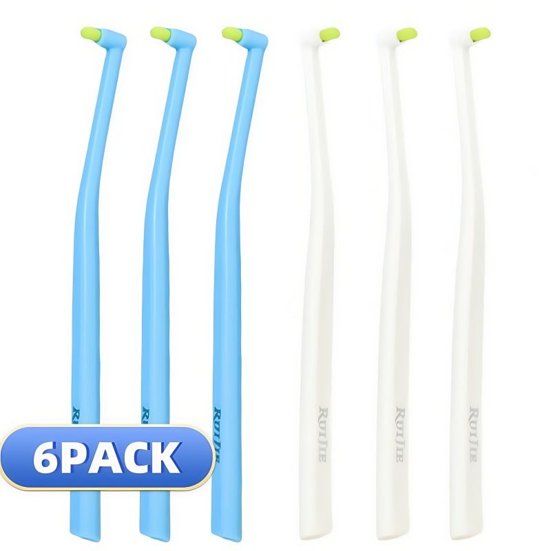 6 Pcs Tufted Toothbrush Set Blue White End Interdental Single for Ortho Braces Detail Cleaning - Image 1