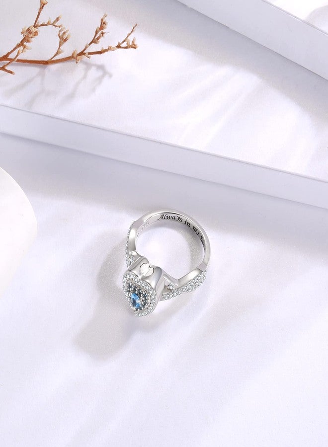 Sariel Teardrop Cremation Ring for Ashes - 925 Sterling Silver Urn Keepake Rings Memorial Jewelry for Women (Heart (Blue), 8) - Image 3