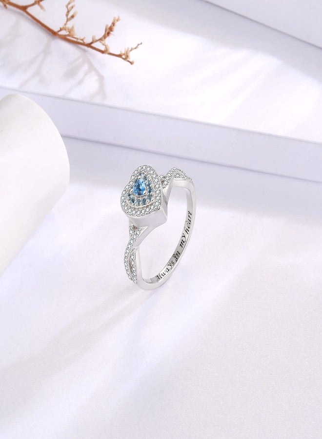 Sariel Teardrop Cremation Ring for Ashes - 925 Sterling Silver Urn Keepake Rings Memorial Jewelry for Women (Heart (Blue), 8) - Image 2