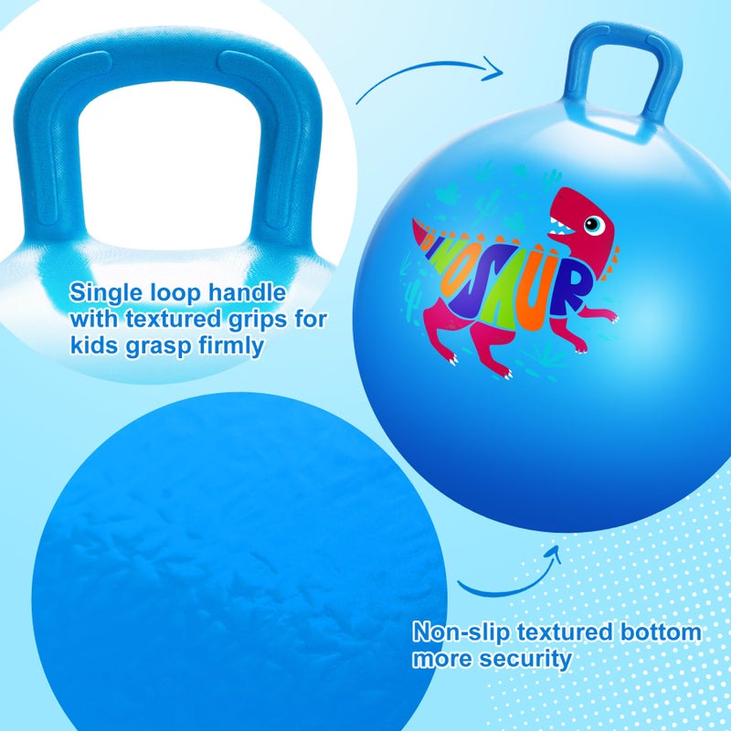ZOOJOY Hopper Ball for Kids18In Bouncy Balls with Handle, Blue Dinosaur Indoor Outdoor Boys Toys for Active Play with Pump, Easter Basket Stuffers Girls Boys Gifts for 3 4 5 6 7 8Yr Balance Toys - Image 3