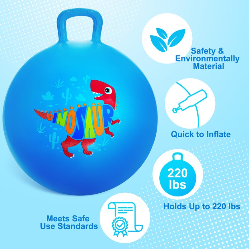 ZOOJOY Hopper Ball for Kids18In Bouncy Balls with Handle, Blue Dinosaur Indoor Outdoor Boys Toys for Active Play with Pump, Easter Basket Stuffers Girls Boys Gifts for 3 4 5 6 7 8Yr Balance Toys - Image 4