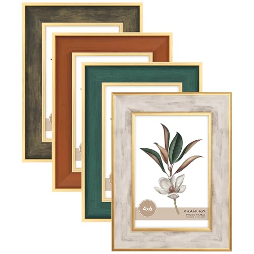 XUANLUO 4 Pack Picture Frames Farmhouse Rustic Picture Frame Sets with Distressed Wood Grain,Display Pictures Tabletop or Wall Decor (Mix Color, 4x6 (4pc)) - Image 1
