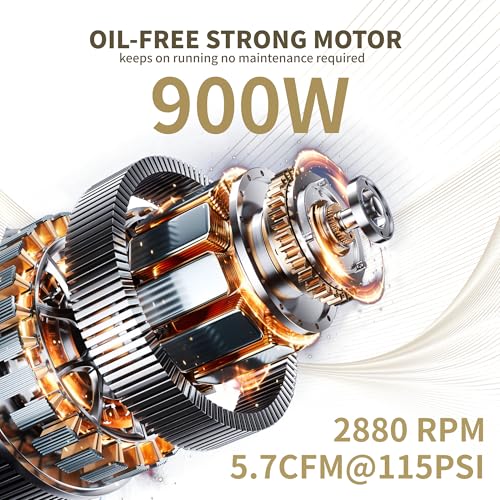 MZB AIR COMPRESSOR MZB Ultra Quiet Air Compressor 110V/60Hz MAX 115PSI Steel Tanks Oil-Free 70dB Noise Level Air Compressor with Wheels for Spray Painting, Auto Repair, Carpentry Decoration (1.6 Gallon) - Image 2