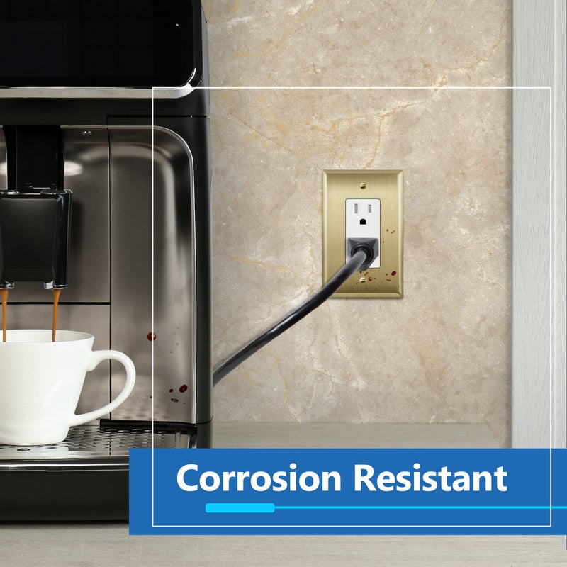 LIDER Decorator Switch or Receptacle Metal Wall Plate, Stainless Steel Outlet Cover, Corrosion Resistant, Mid-Size 1-Gang 4.88" x 3.11", 201 Stainless Steel, LMWP-31M-BB, Brushed Brass - Image 3