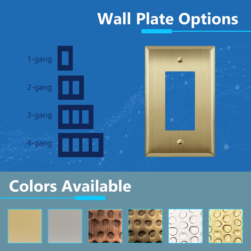 LIDER Decorator Switch or Receptacle Metal Wall Plate, Stainless Steel Outlet Cover, Corrosion Resistant, Mid-Size 1-Gang 4.88" x 3.11", 201 Stainless Steel, LMWP-31M-BB, Brushed Brass - Image 4