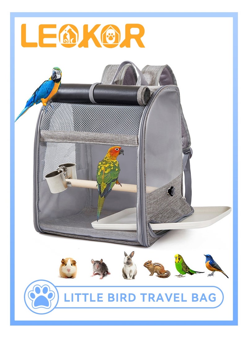 LEOKOR Bird Carrier Bag, Bird Backpack with Food Bowl, Tray and Stand, Easy to Clean Pet Travel Cage for Parrot, Portable Pet Transparent Breathable Travel Cage - Image 1