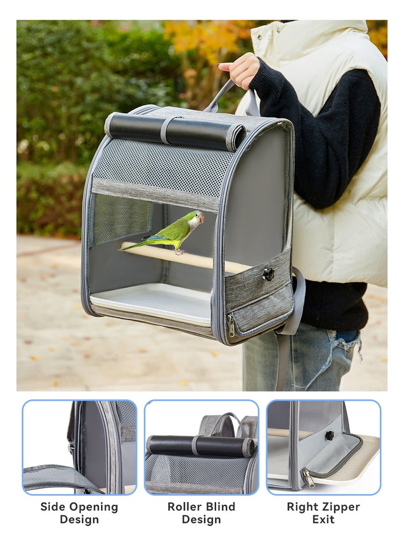 LEOKOR Bird Carrier Bag, Bird Backpack with Food Bowl, Tray and Stand, Easy to Clean Pet Travel Cage for Parrot, Portable Pet Transparent Breathable Travel Cage - Image 5