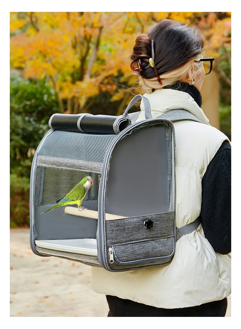 LEOKOR Bird Carrier Bag, Bird Backpack with Food Bowl, Tray and Stand, Easy to Clean Pet Travel Cage for Parrot, Portable Pet Transparent Breathable Travel Cage - Image 4