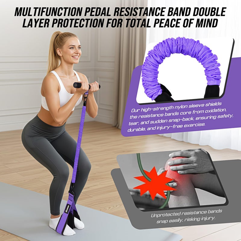 Ayombo Upgrade Pedal Resistance Band with Handle, Adjustable Tube Foot Pedal Device Puller Exercise Bands, for Abs Arm Leg Waist Workout, Core Pilates, Sit Up Fitness Equipment for Full Body Training - Image 4