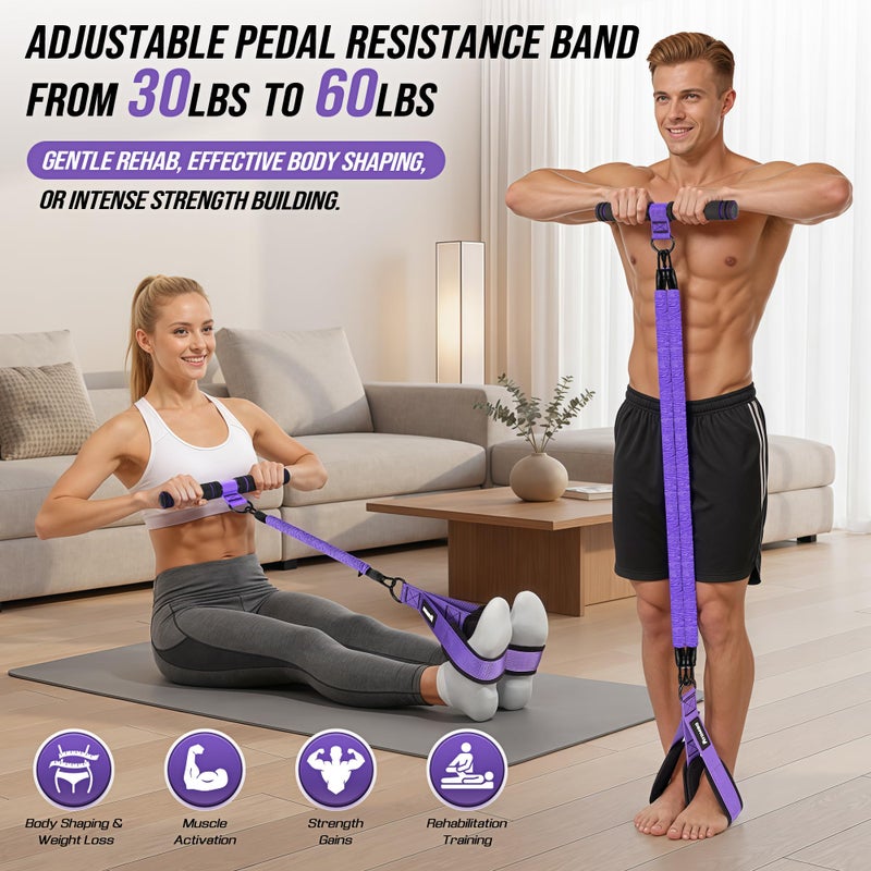 Ayombo Upgrade Pedal Resistance Band with Handle, Adjustable Tube Foot Pedal Device Puller Exercise Bands, for Abs Arm Leg Waist Workout, Core Pilates, Sit Up Fitness Equipment for Full Body Training - Image 3