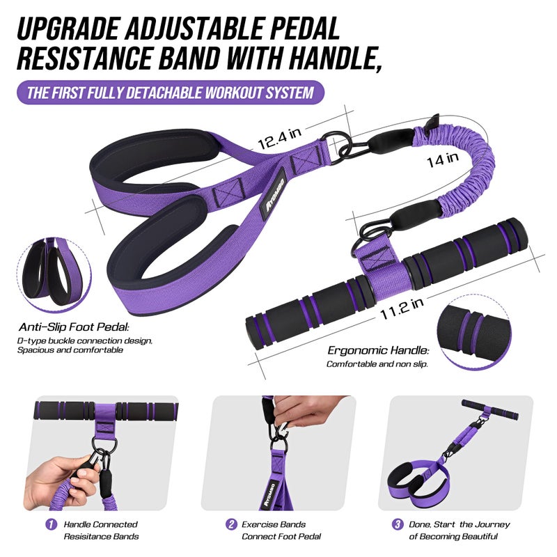 Ayombo Upgrade Pedal Resistance Band with Handle, Adjustable Tube Foot Pedal Device Puller Exercise Bands, for Abs Arm Leg Waist Workout, Core Pilates, Sit Up Fitness Equipment for Full Body Training - Image 2