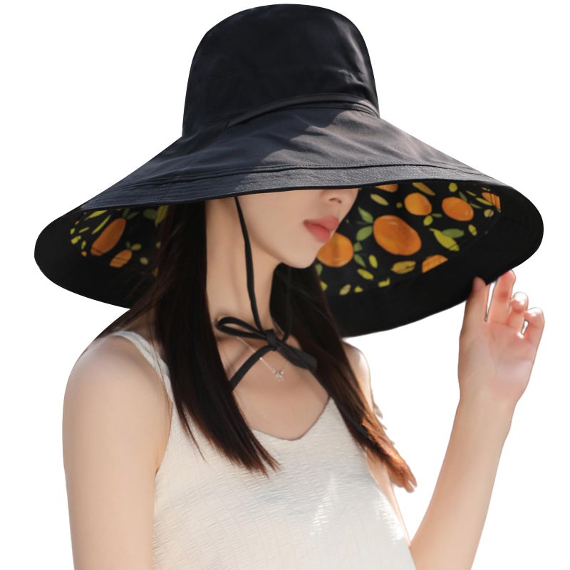 Huamulan 7 inch Wide Brim Women Summer Sun Floppy Hat Beach Bucket Hats Reversible Foldable Fishing Travel UV Protection Ladies Hat - Image 3