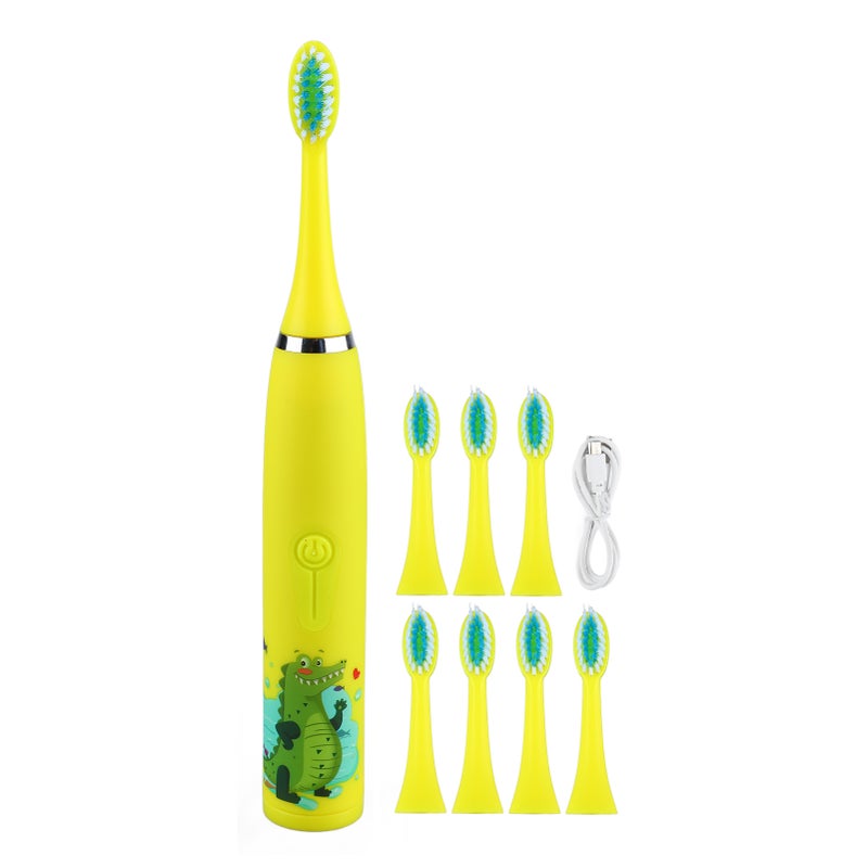 Children Electric Toothbrush 4 Gears 8 Brush Heads USB Charging Kids Electric Toothbrush Yellow - Image 1