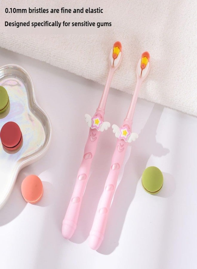 POMN Pink Soft Bristle Toothbrush Fairy Toothbrush Cute Girl Kid's Toothbrush Micro Fur Manual Toothbrush with 10000 Ultra Soft Bristle (2 Pack - Image 3