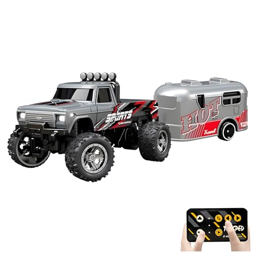 Flashstar Mini Rc Truck 164 Scale Monster Truck Remote Control Car with Lights 24Ghz Remote Control Mini Alloy Monster Truck Rc SpeedSteering Adjustable Grey - Image 1