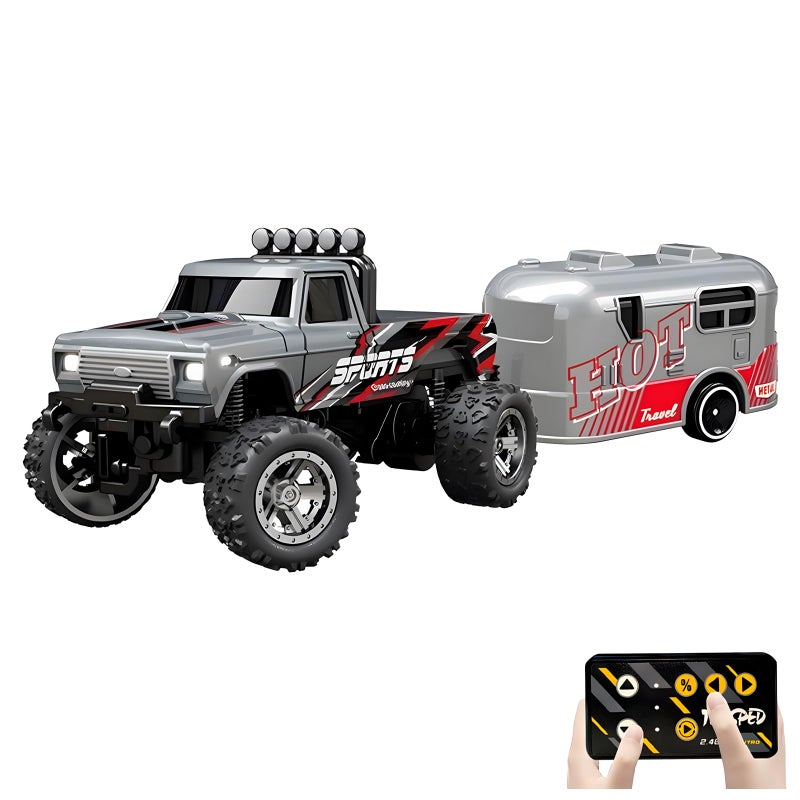 Flashstar Mini Rc Truck 164 Scale Monster Truck Remote Control Car with Lights 24Ghz Remote Control Mini Alloy Monster Truck Rc SpeedSteering Adjustable Grey - Image 2