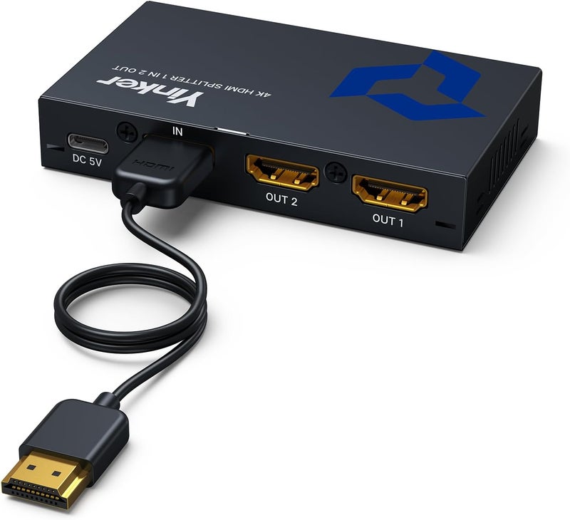 Yinker 4K HDMI Splitter 1 in 2 Out, Yinker 4K@30Hz 1x2 Slim HDMI Splitter for Multiple Monitors, Support Duplicate/Mirror 1 Source to 2 Displays, Compatible with PS4 Fire Stick HDTV - Image 1