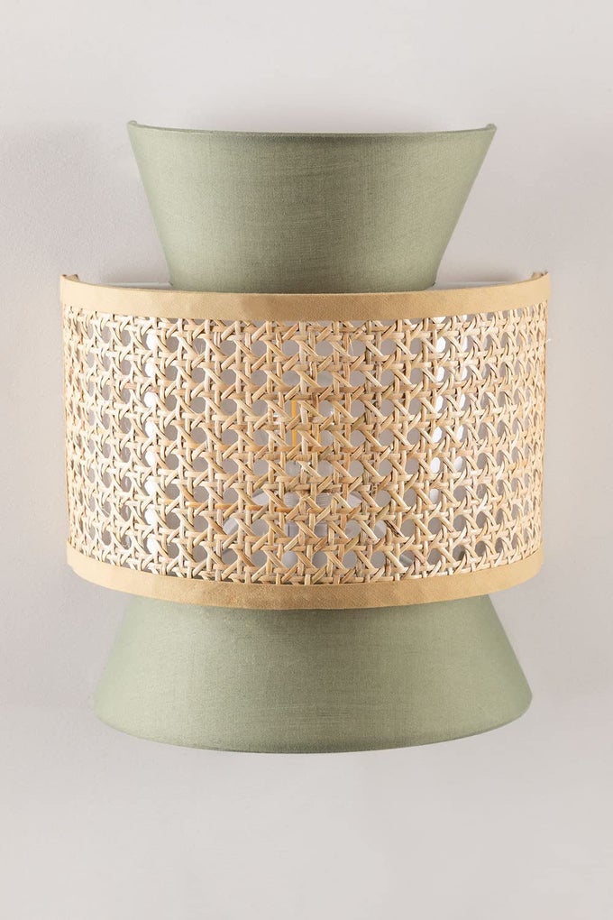BAMBOO WALL LAMPS FOR LIVING ROOMS RATTAN AND CANE WEBBING WALL LAMPS FOR BEDROOM WICKER WALL LAMPS FOR HOME DECORATION BULB NOT INCLUDED DARK GREEN