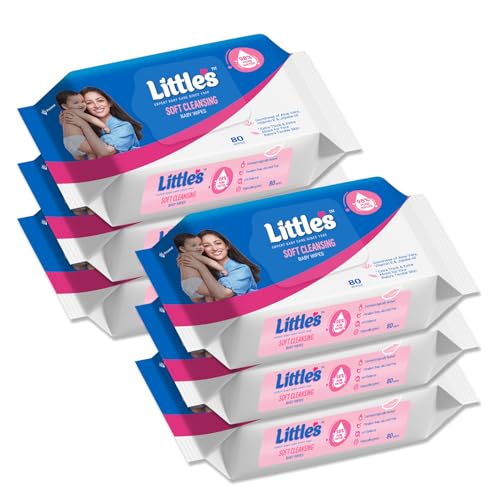 Little's Soft Cleansing Baby Wipes | 80 Wipes x 6 - 480 Wipes | Extra Thick & Moist Wet Wipes for Baby's | Prevents Rashes & Redness with Goodness of Aloe Vera, Vitamin E & Jojoba Oil - Image 1
