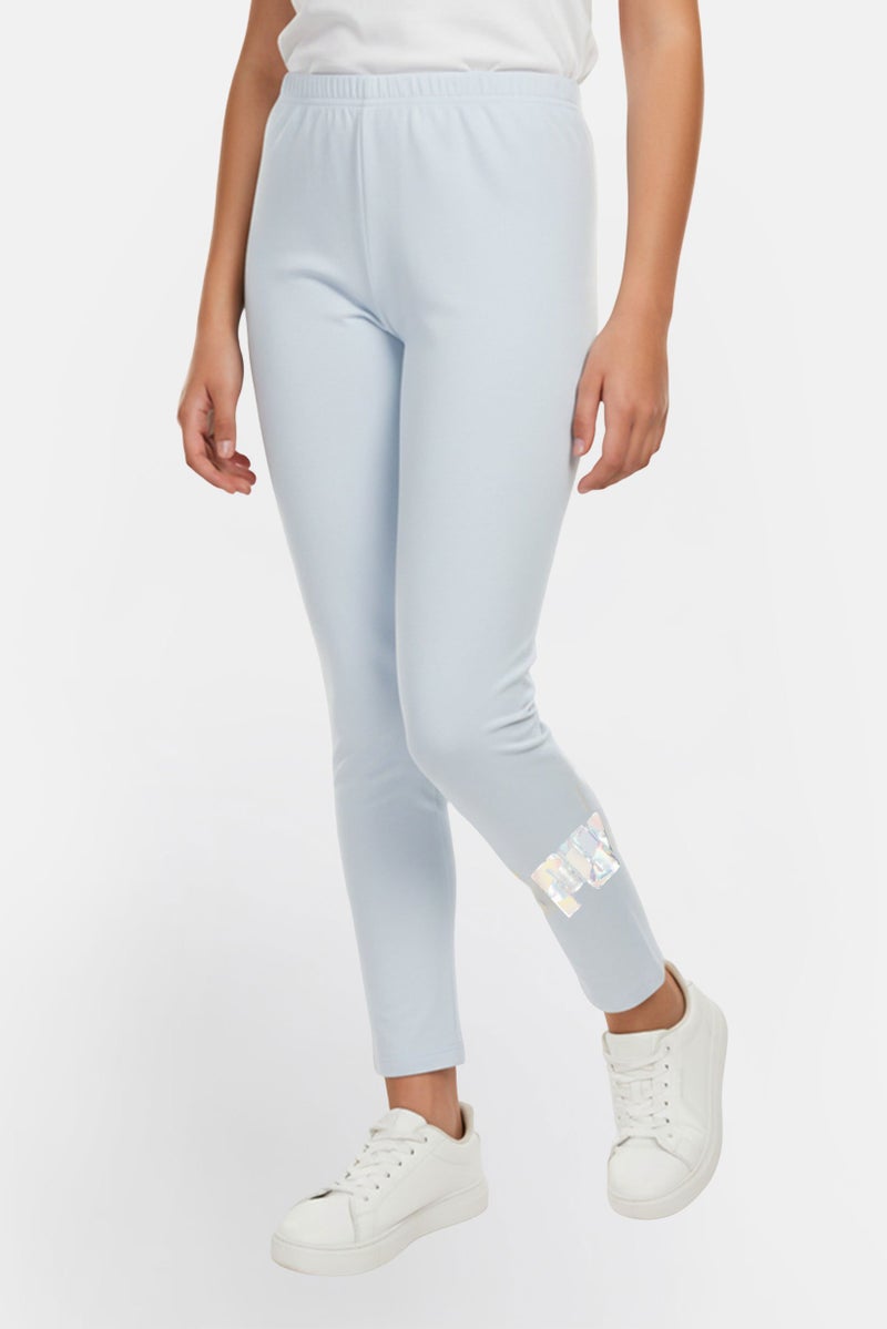 PUMA Kids Girl Sportswear Fit Brand Logo Training Leggings, Ice Blue - Image 1