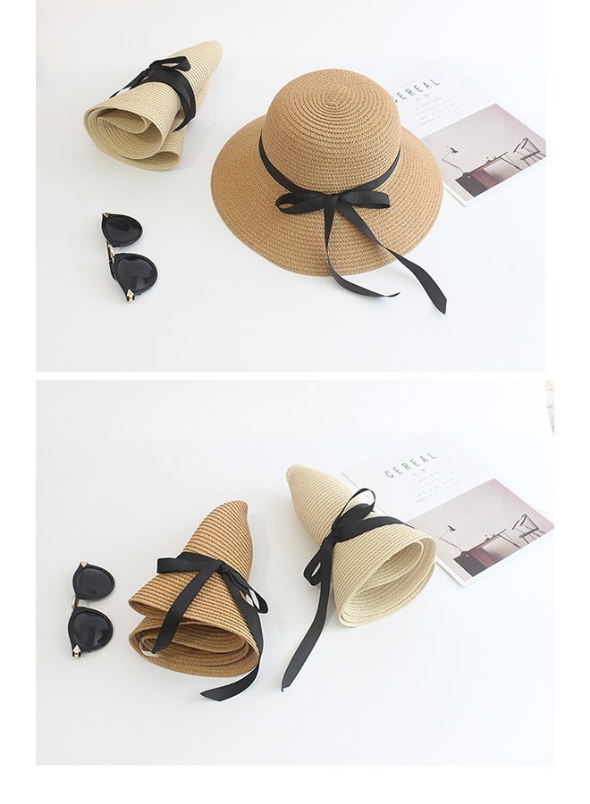 Sunshade straw hat with black ribbon bow  - Image 3
