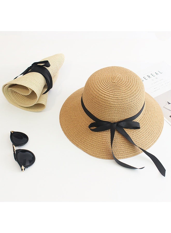 Sunshade straw hat with black ribbon bow  - Image 2
