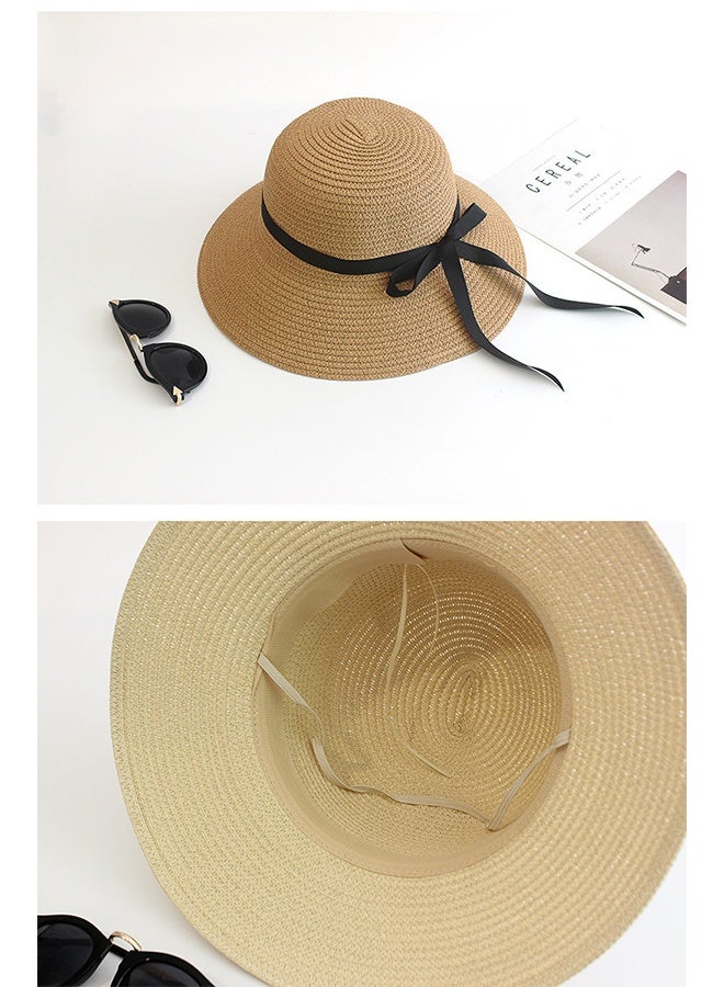 Sunshade straw hat with black ribbon bow  - Image 4
