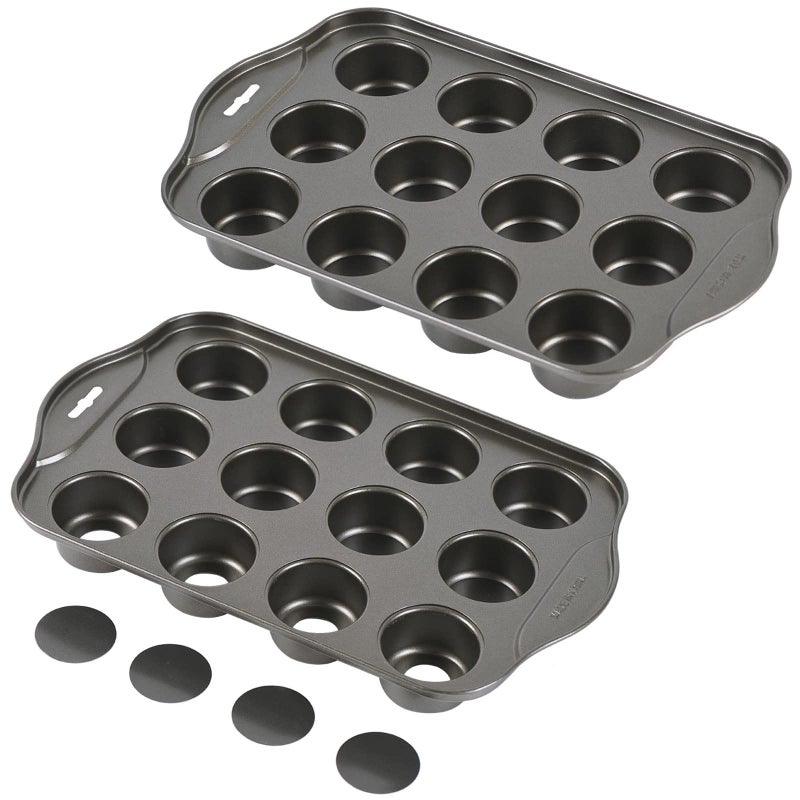 Kazozobi 2 Pack Mini Muffin Cheesecake Pan with Removable Bottom 12 Cavity Nonstick Cupcake Pan Set