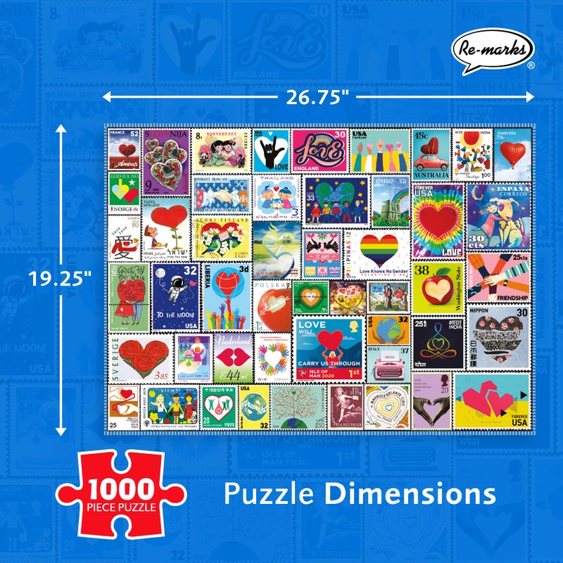 Re-marks Love Letters Stamps Collage Puzzle, 1000 Piece Puzzle for All Ages - Image 3