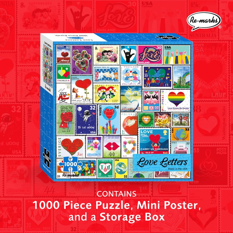 Re-marks Love Letters Stamps Collage Puzzle, 1000 Piece Puzzle for All Ages - Image 2