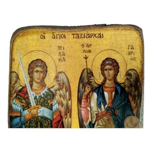 Iconsgr Wooden Greek Christian Orthodox Wood Icon of Archangel Michael and Gabriel / A0 - Image 2