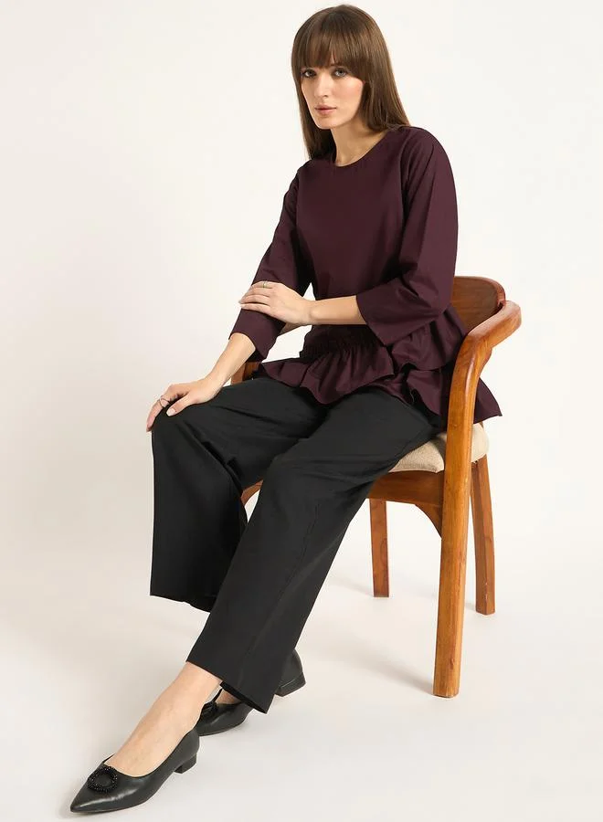 Femmella Black Dual Button Straight Fit Pant