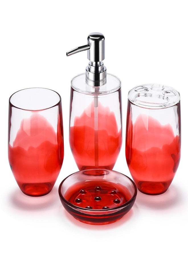 Locco Decor مجموعة ملحقات حمام لوكو ديكور 4 قطع بأسلوب حديث - موزع صابون حامل فرشاة أسنان حامل صابون كوب شرب أحمر - Image 1