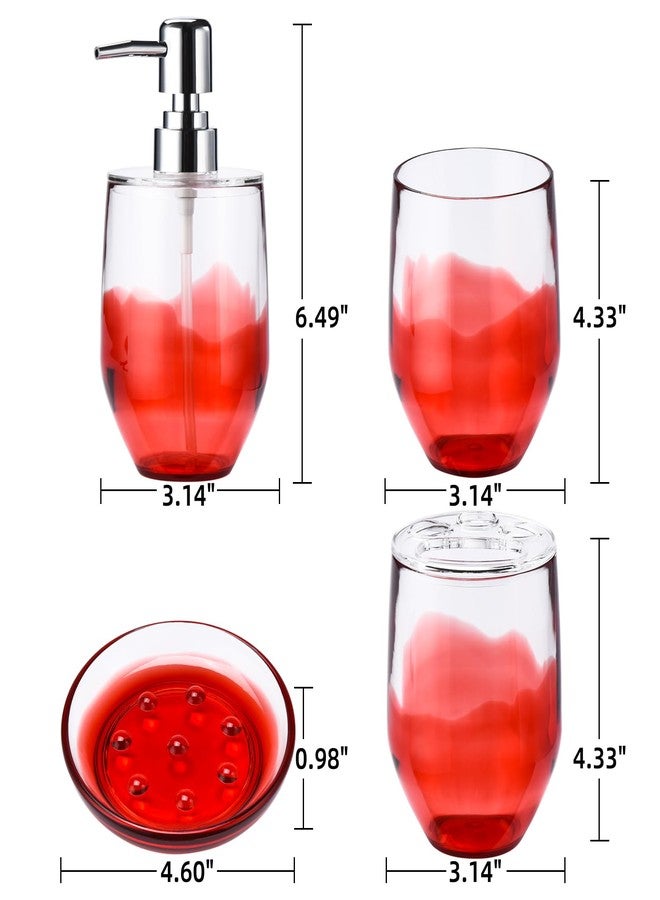 Locco Decor مجموعة ملحقات حمام لوكو ديكور 4 قطع بأسلوب حديث - موزع صابون حامل فرشاة أسنان حامل صابون كوب شرب أحمر - Image 2