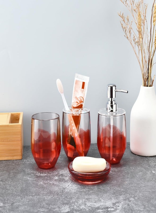 Locco Decor مجموعة ملحقات حمام لوكو ديكور 4 قطع بأسلوب حديث - موزع صابون حامل فرشاة أسنان حامل صابون كوب شرب أحمر - Image 4