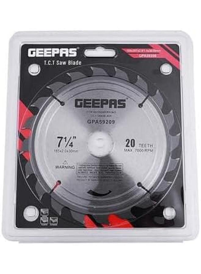 GEEPAS Professional Circular Saw Blade 185 Mm X 2 Mm X 30 Mm Size 20 Teeth Silver Black  - Image 3