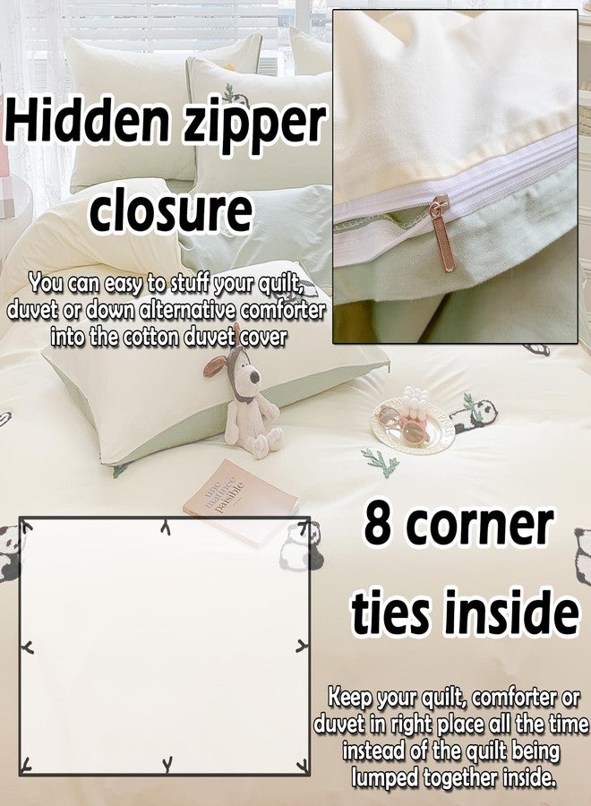 MorroMorn Queen Duvet Cover Cotton, 3D Embroidery Queen Bed Set Green, Chenille Embroidered Comforter Covers Blanket Soft Breathable Sweat-Absorbent for Girls Boys Kids Teen (Panda, Full/Queen) - Image 4