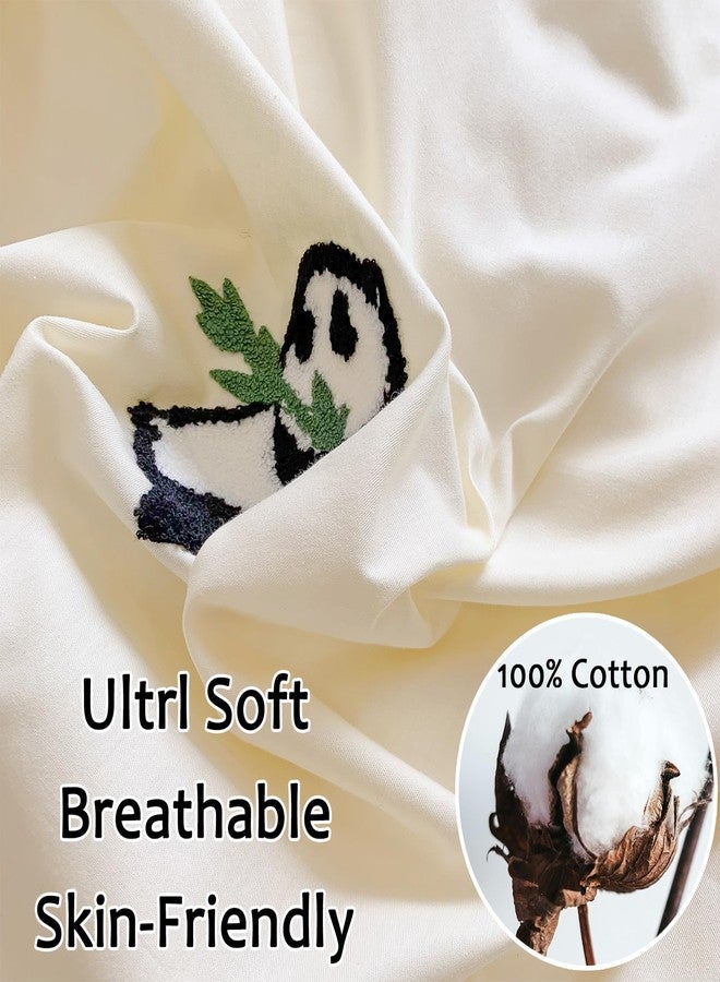 MorroMorn Queen Duvet Cover Cotton, 3D Embroidery Queen Bed Set Green, Chenille Embroidered Comforter Covers Blanket Soft Breathable Sweat-Absorbent for Girls Boys Kids Teen (Panda, Full/Queen) - Image 2