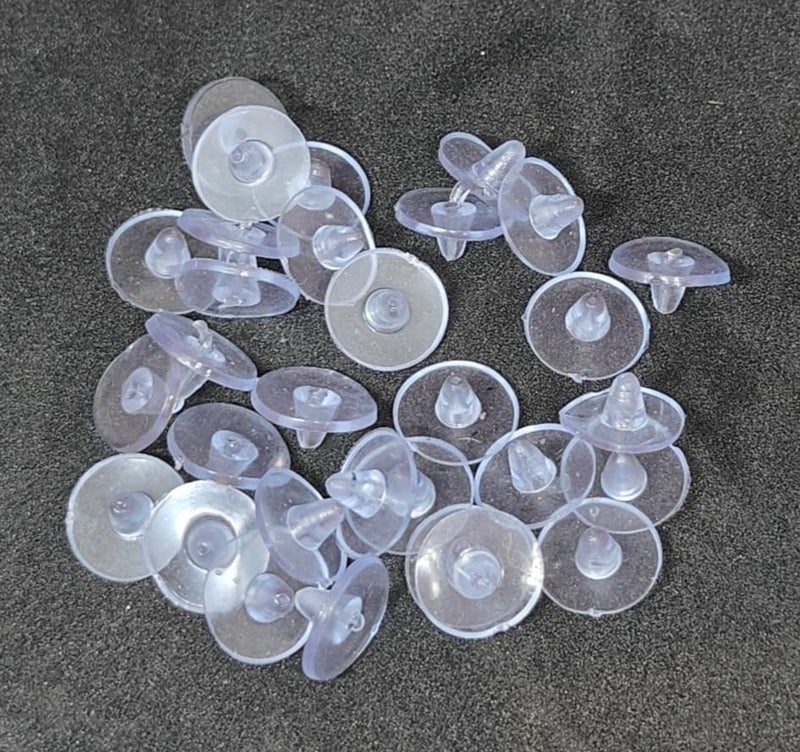 Moud Jewels (200 Pcs Or 100 Pairs Approx) Super Soft Silicone Bluish Earring Stopper Silicone Earring Backs/ Clear Rubber Earring Backs/ Earring Safety Back Stopper/ Bluish Silicone Long Nose Back Stoppers/ Earring Push Buttons/ Findings Stud Earring Plugs for Gold, Diamond & Silver Earrings/ Earring Silicone Or Rubber Earnuts/ Earring Silicone Or Rubber Pech/ Rubber Earring Back/ Rubber Earring Stoppers Back/ Rubber Earring Stopper/ Earring Lock Rubber/ Earring Push Back Rubber (Normal (10 MM)  - Image 1