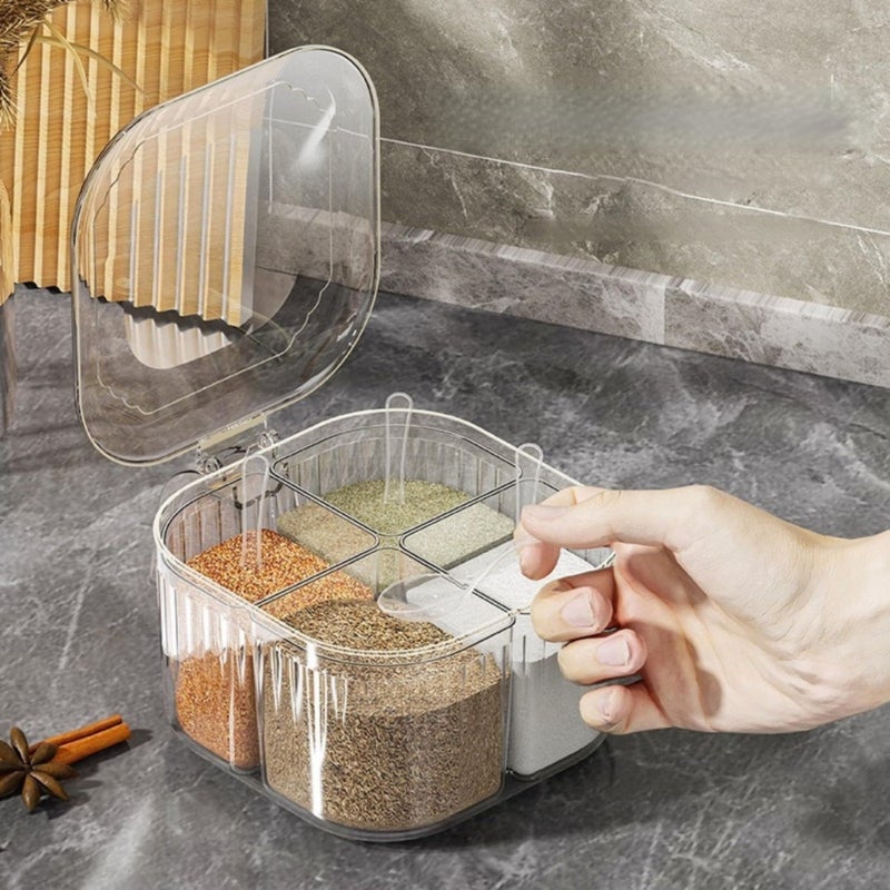 HoopVool 4-Compartment Clear Acrylic Spice Box with Spoon, Transparent Seasoning Box for Kitchen Countertop Storage Multipurpose Spice Organizer for Salt, Sugar, Pepper, Herbs, and More (Transparent) - Image 4